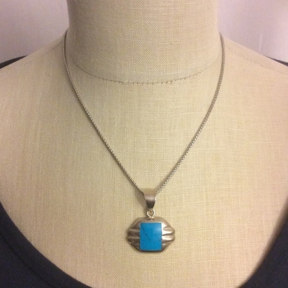 Mexican 925 Silver Large Turquoise Necklace 17" L